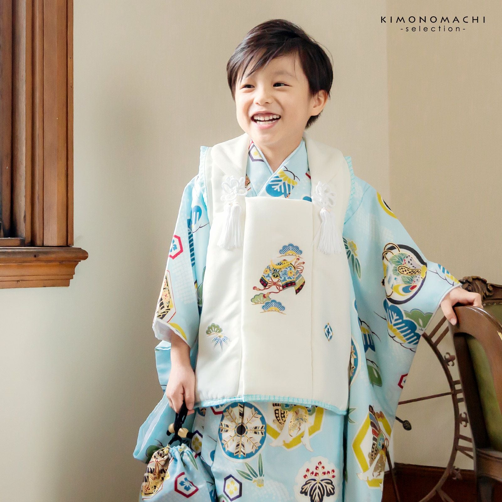 七五三 着物 3歳 男の子 ブランド被布セット 「小町kids 武具に龍・兜