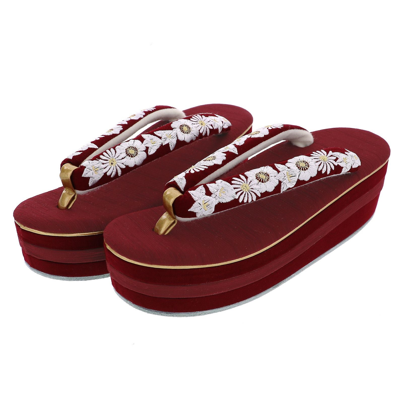 振袖草履バッグセット 「橘菊刺繍草履バッグセット エンジ」 Fサイズ(M