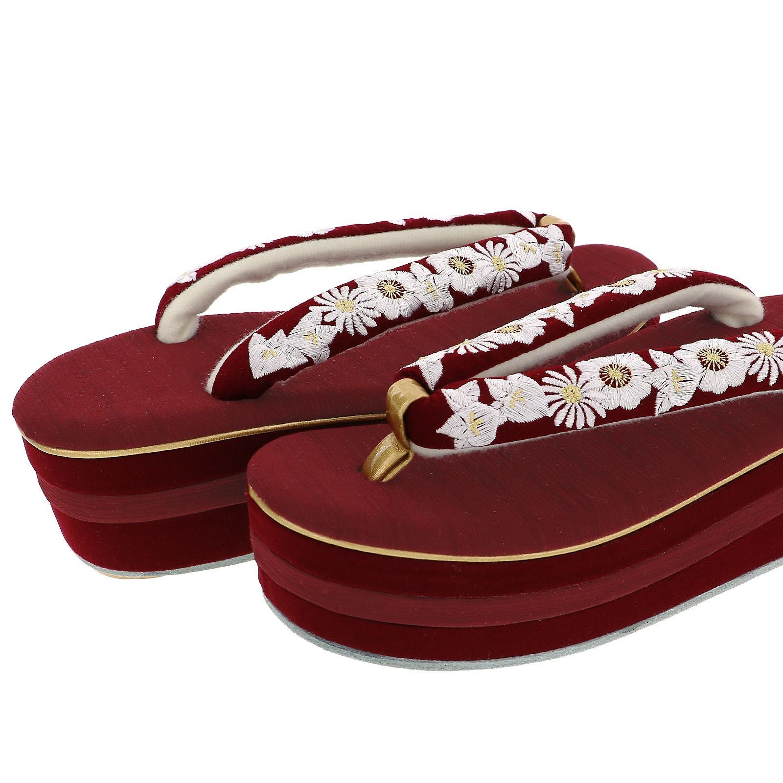 振袖草履バッグセット 「橘菊刺繍草履バッグセット エンジ」 Fサイズ(M