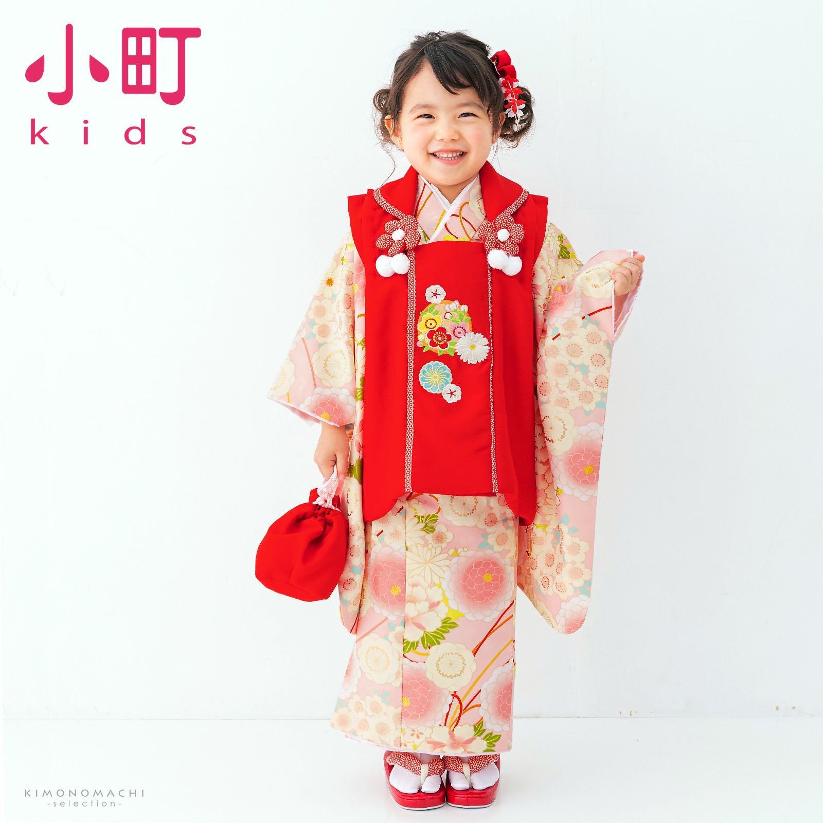 七五三 着物 3歳 女の子 ブランド被布セット komachi kids 「赤