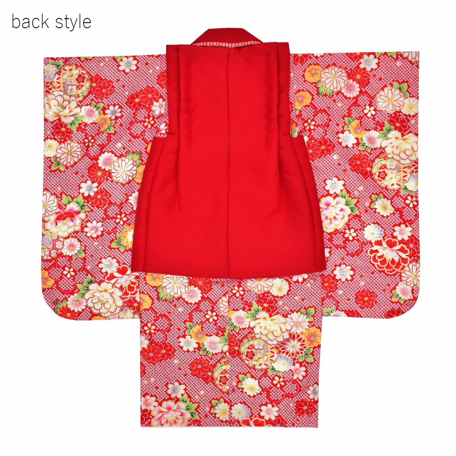 七五三 着物 3歳 女の子 「赤 菊、牡丹」 三歳女児被布セット 子供着物