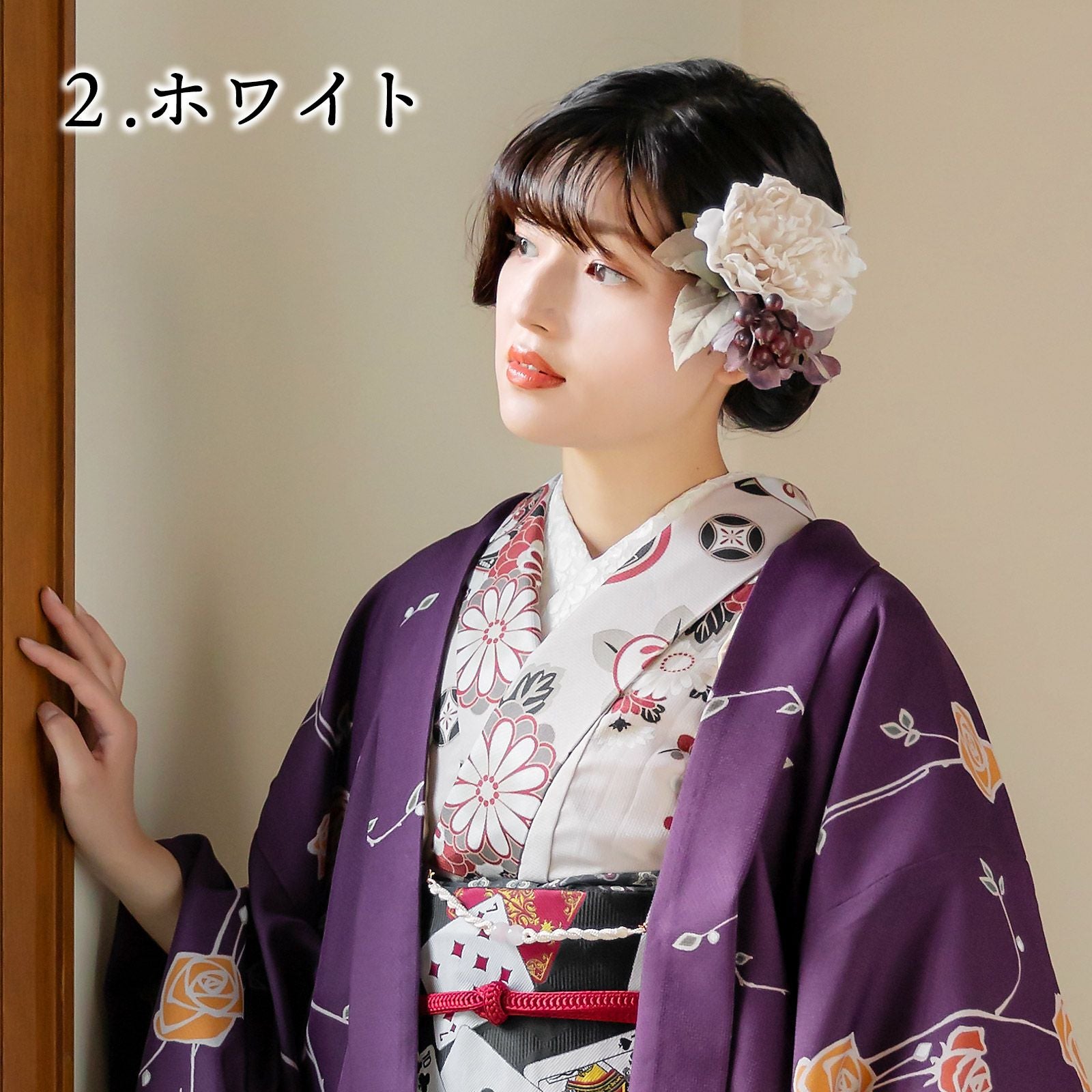 髪飾り クリップ 単品 「浴衣クリップ ダスティフラワー ブラック