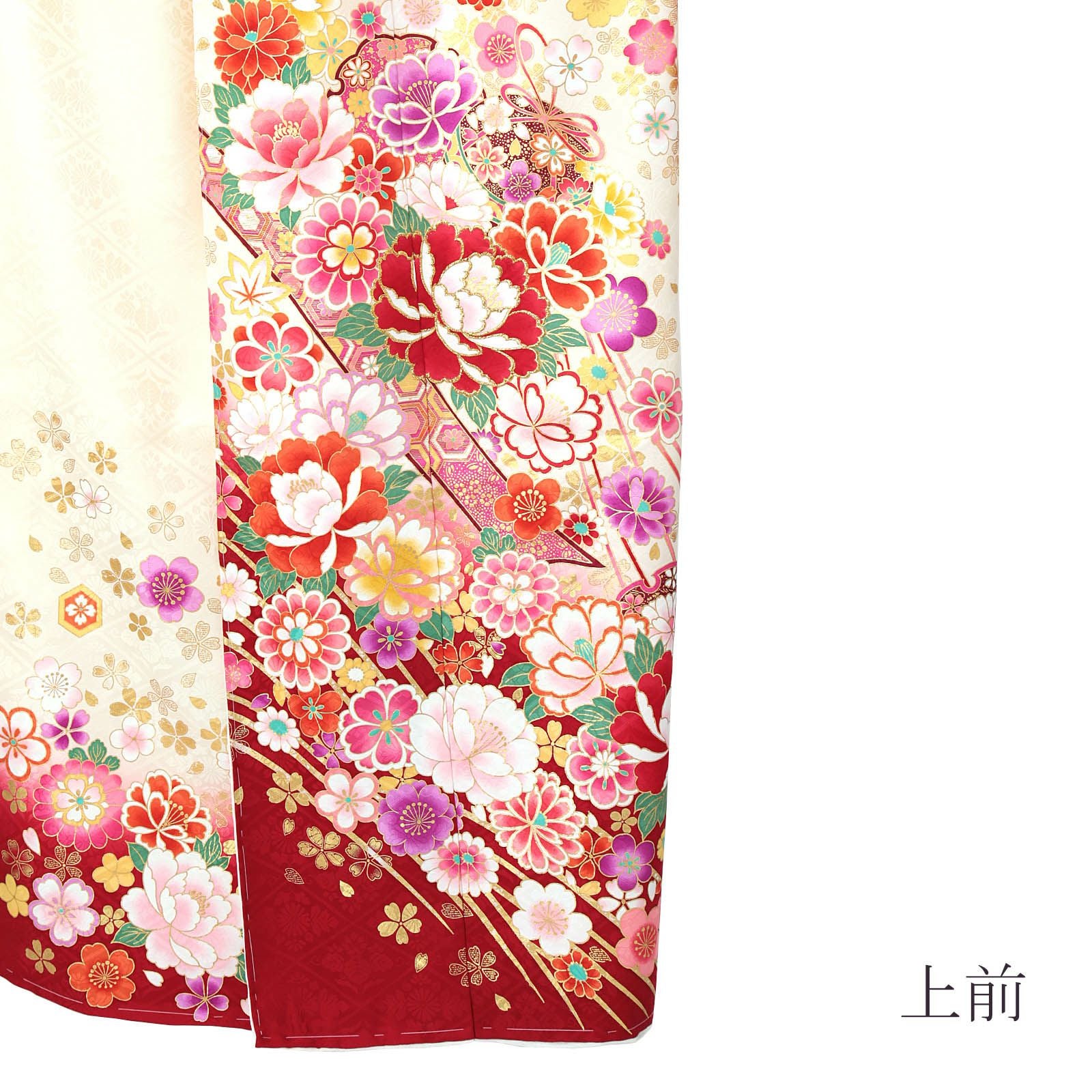 卒業式応援Point10倍 3/5迄)未仕立て 振袖 単品 「生成り色 牡丹に雪輪