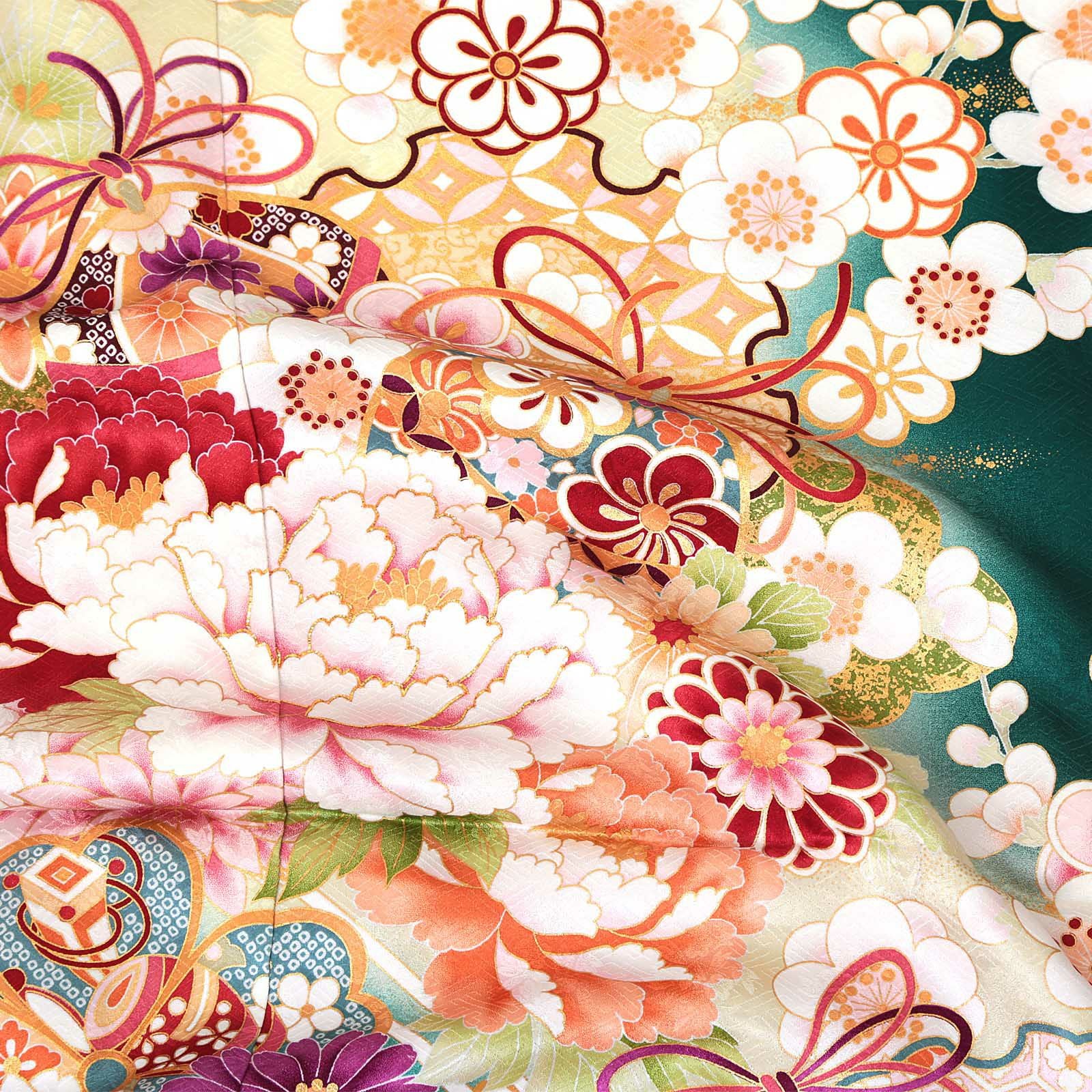 新品未使用　振袖 　未仕立て　 仮絵羽 　黄色系　毬　大輪花　リメイク 訳あり商品】振袖 販売 未仕立て 着物 絵羽 B級品 蔵出し特価品 振り袖