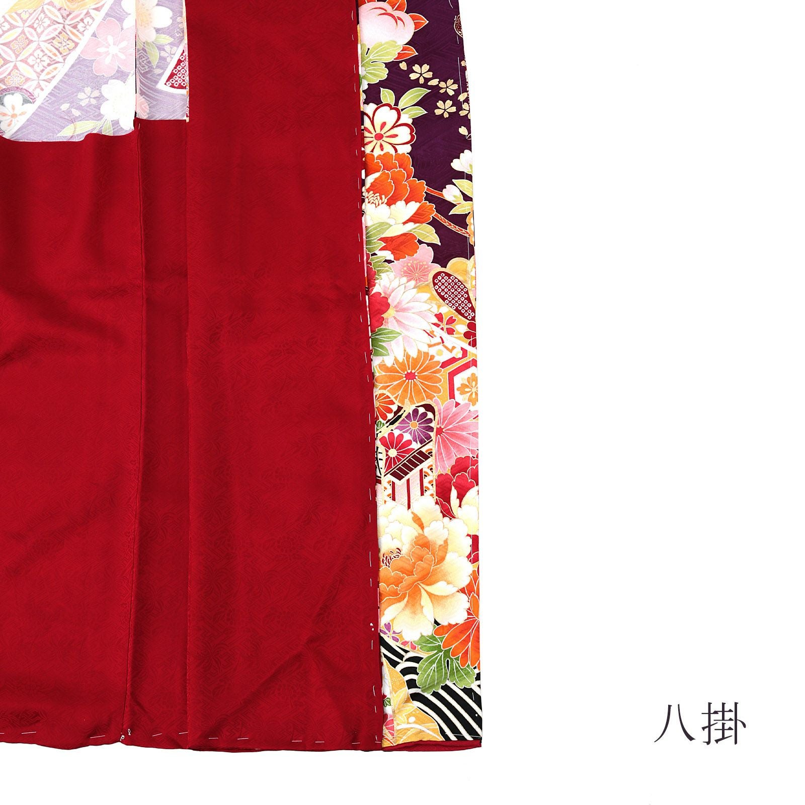 未仕立て 振袖 単品 「深紫色 熨斗に牡丹、貝桶」 仮絵羽 振り袖 正絹