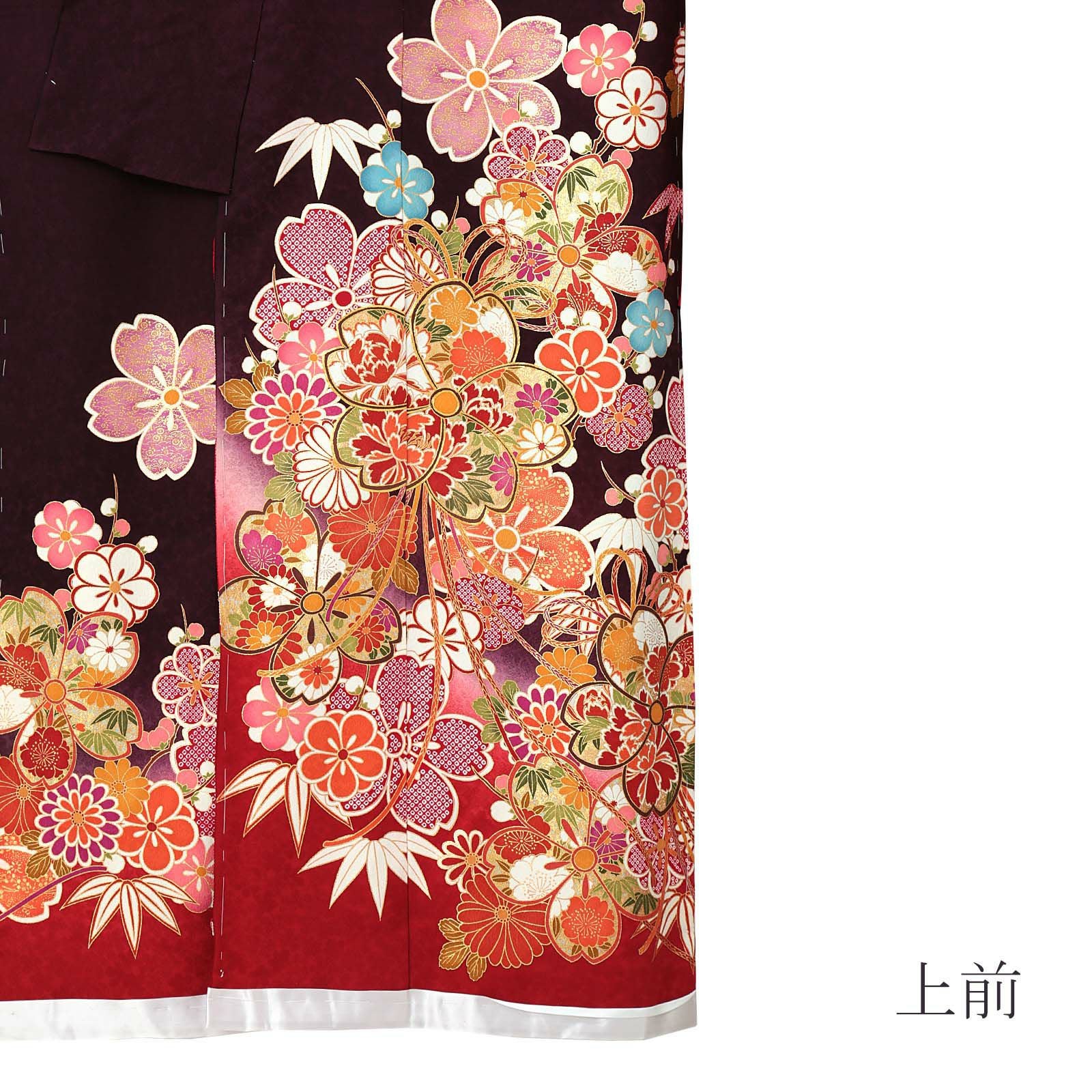 未仕立て 振袖 単品 「葡萄茶色 桜薬玉、枝梅」 仮絵羽 振り袖 正絹