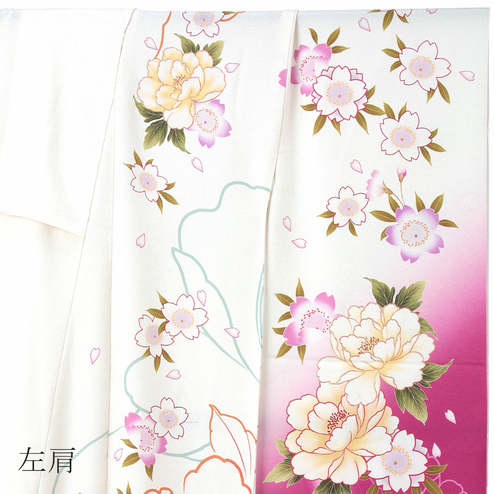 振袖 正絹 オフホワイト 白 薔薇 刺繍 コスモス 秋桜 蝶 5点セット 326 振袖セット 白系 オフホワイト 赤 菊 雪輪 桜 笹 花 絵羽柄 正絹