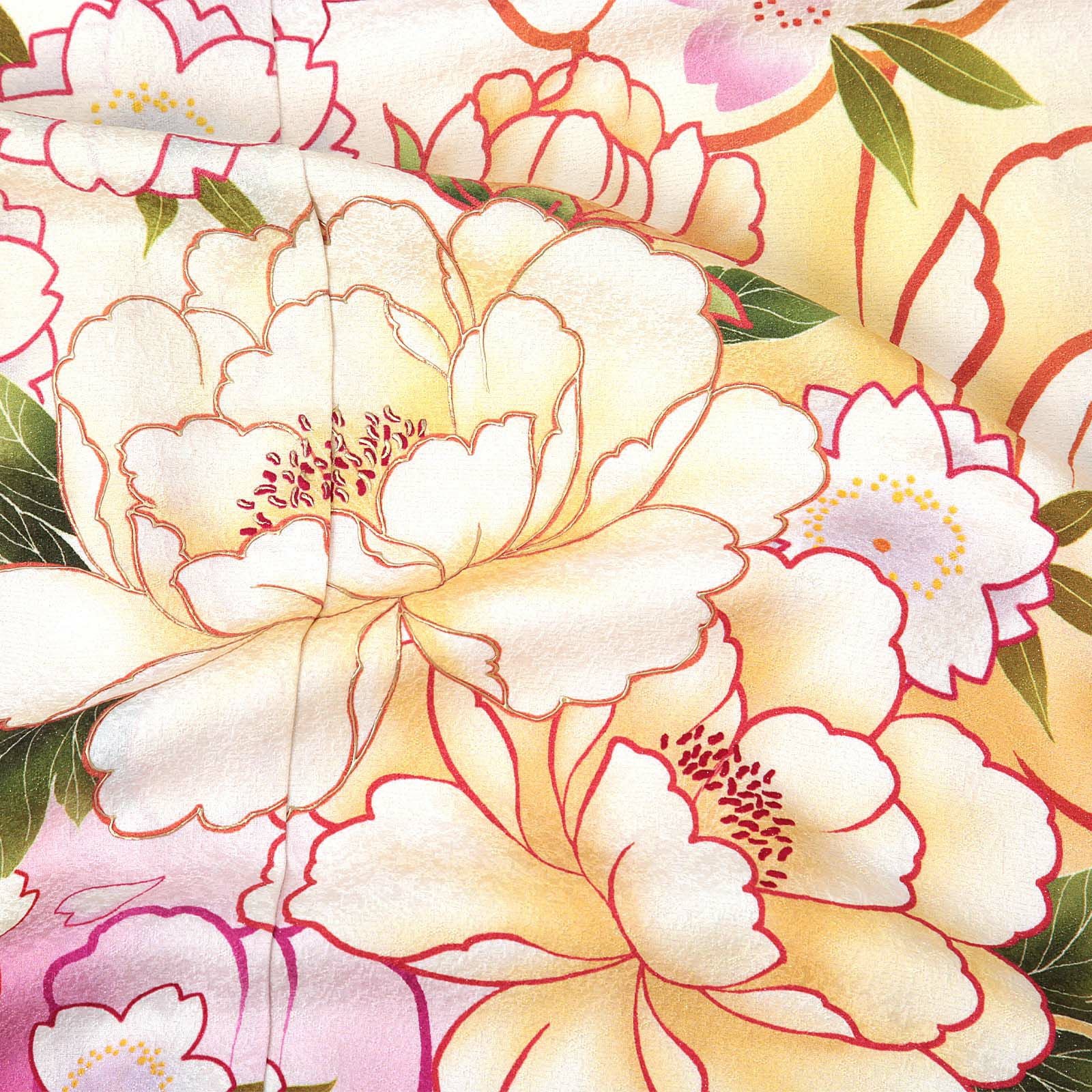 未仕立て 振袖 単品 「白 牡丹に桜」 仮絵羽 振り袖 正絹 着物 未仕立て 振袖 単品 「白 牡丹に桜」 仮絵羽 振り袖 正絹 着物