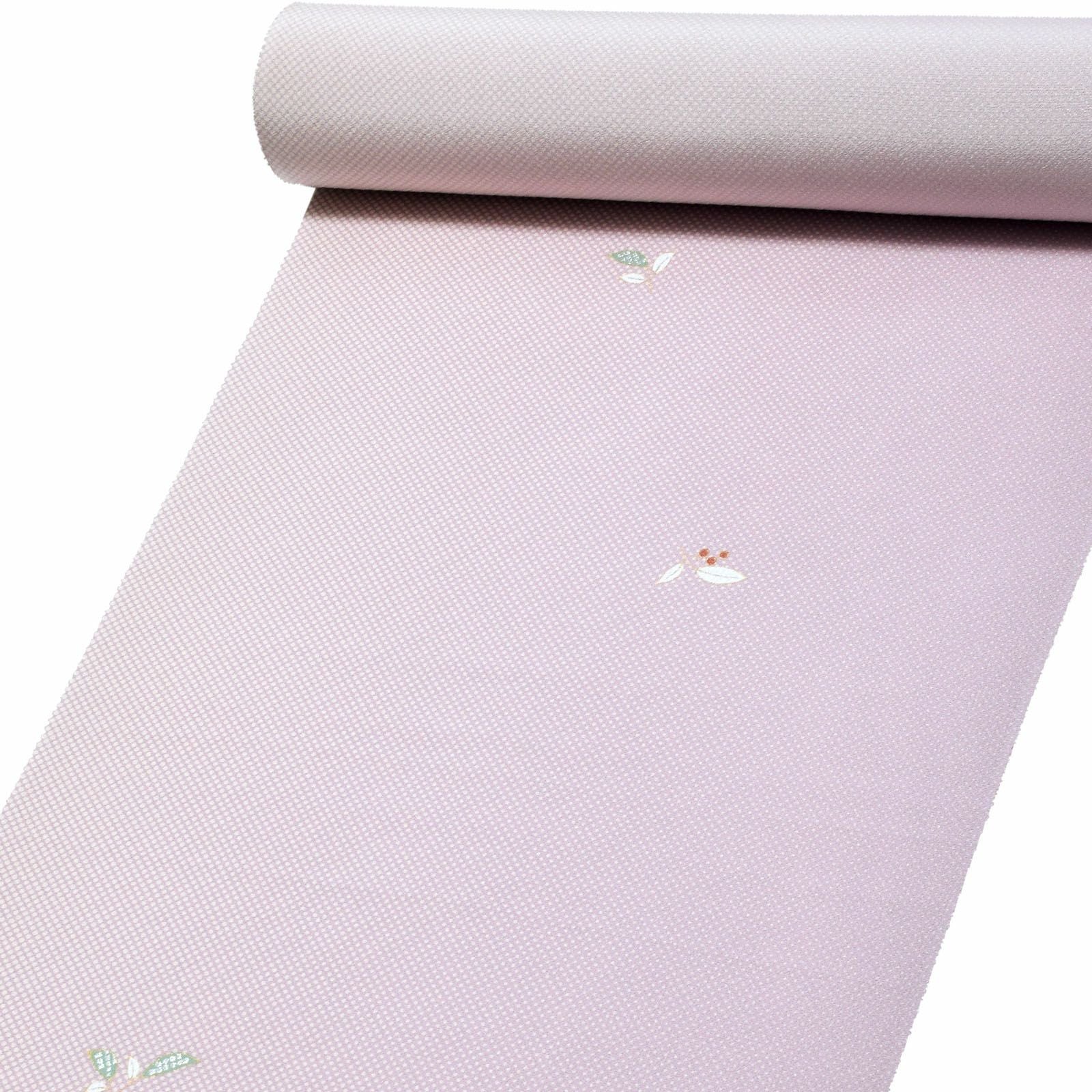 Prices down2】正絹 小紋 反物 着物「紅藤色 行儀、南天」日本製 丹後