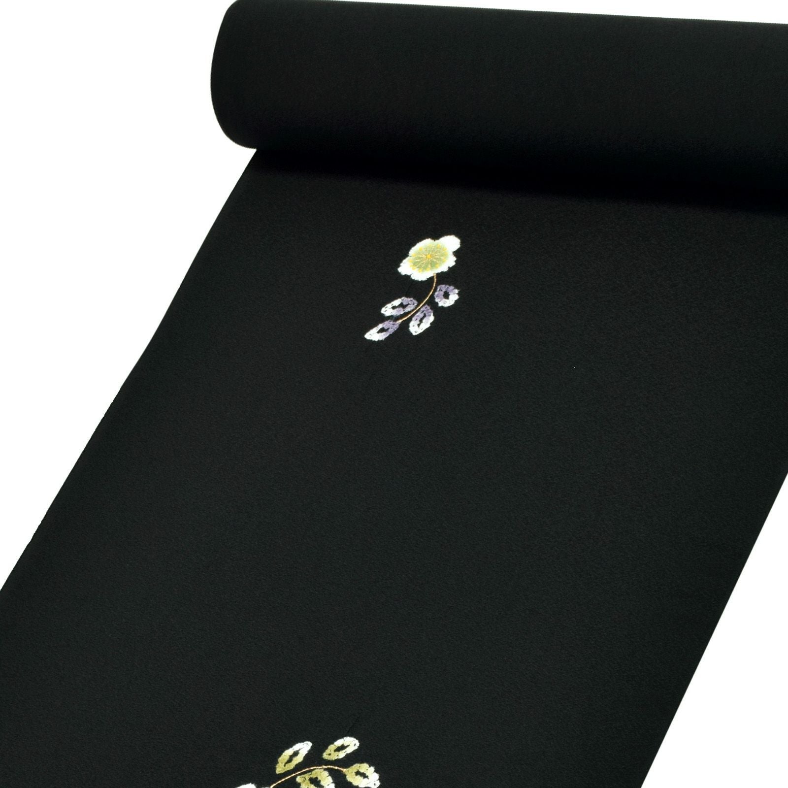 Prices down2】正絹 小紋 反物 着物「黒地 絞り、梅」日本製 丹後