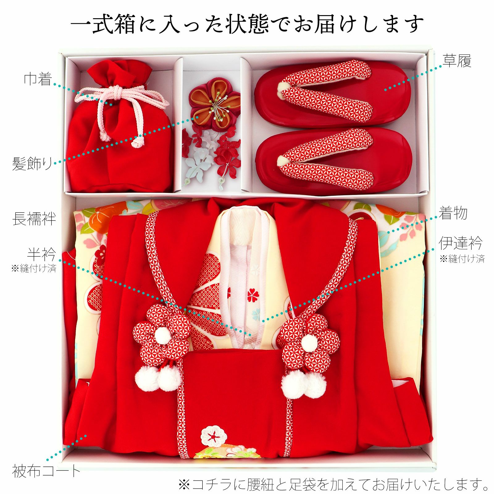 七五三 着物 3歳 女の子 ブランド被布セット komachi kids 「白、赤地