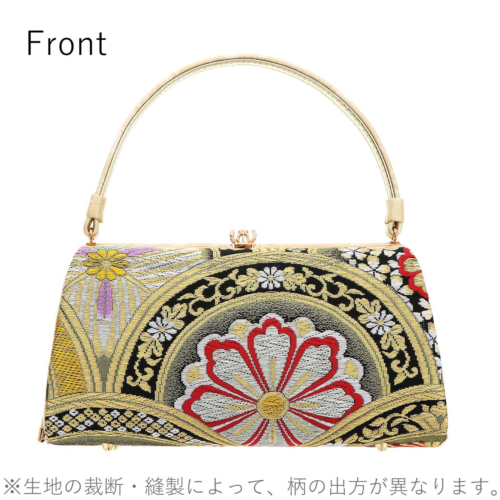 振袖草履バッグセット 「ゴールド×ブラック 花青海波」 Fサイズ(M～L