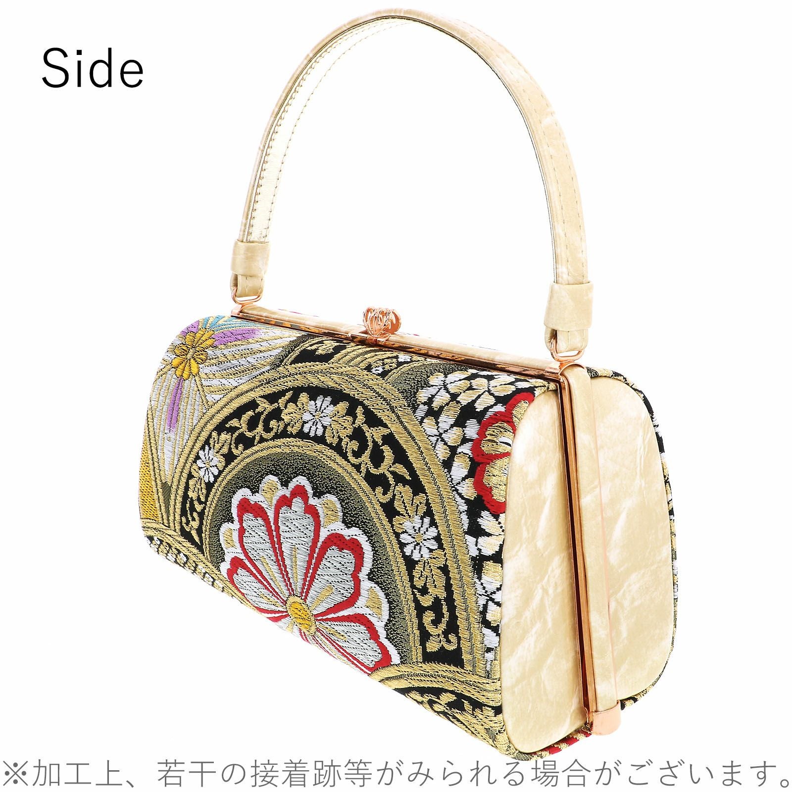 振袖草履バッグセット 「ゴールド×ブラック 花青海波」 Fサイズ(M～L