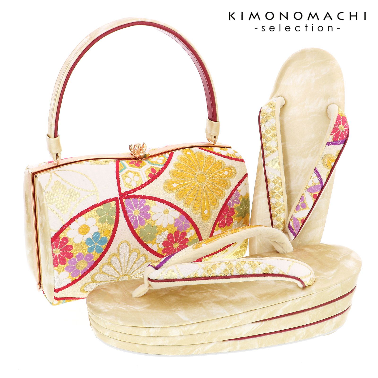 Prices down2】振袖 草履 バッグ 成人式 「ゴールド×ピンク 桜 草履M