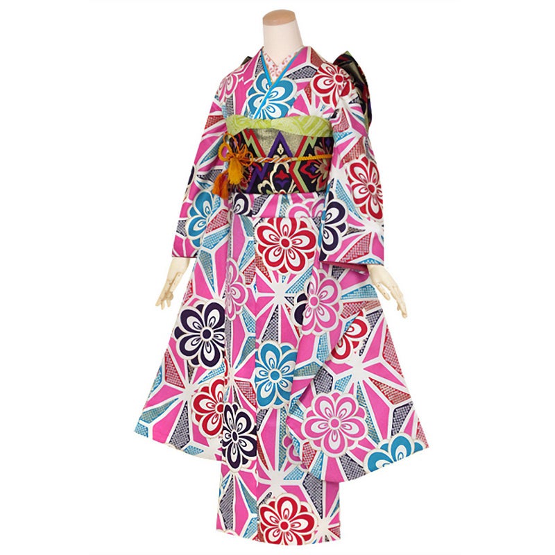 【中古品】仕立て上がり 振袖 「和遊日 ピンク 梅に麻の葉」貸衣装処分 レンタル処分品