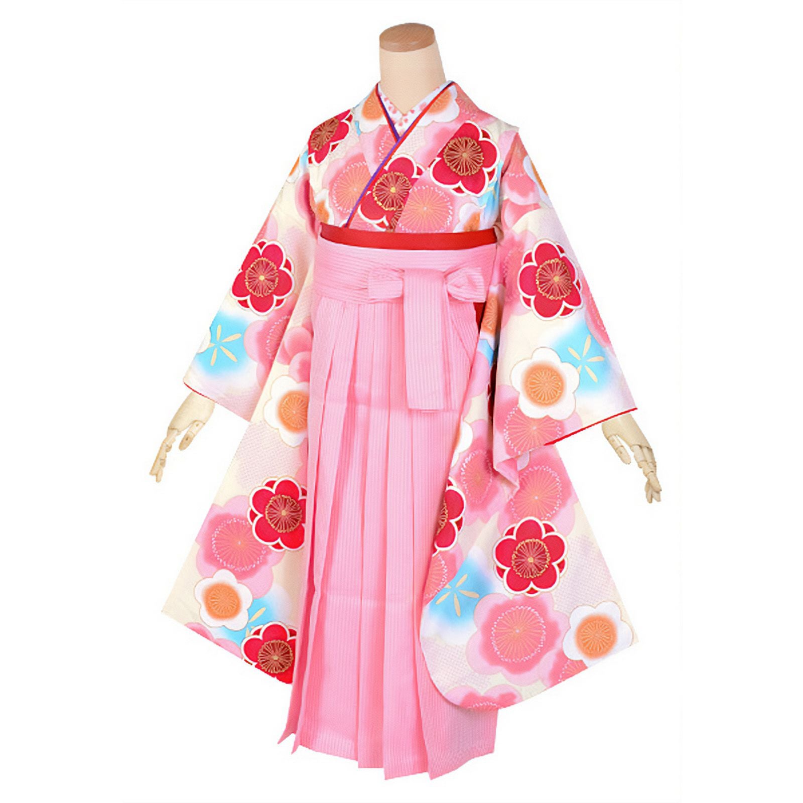 【中古品】ジュニア用 振袖単品「クリーム色　梅尽くし」仕立て上がり 襦袢プレゼント 小振袖 着物 子ども 子供 キッズ ジュニア 女の子 卒業式 小学校 小学生 中学校 中学生 十三参り 十三詣り 1/2成人式 ハーフ成人式 貸衣装処分 レンタル処分品