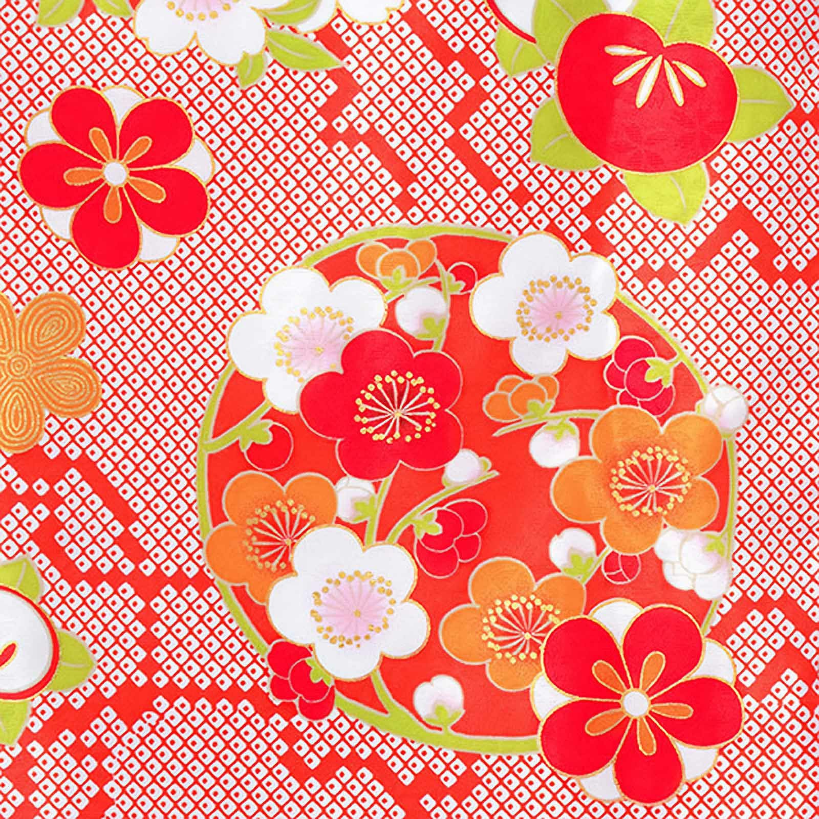 中古品】ジュニア用 振袖単品「朱色 鹿の子柄に花の丸」仕立て上がり