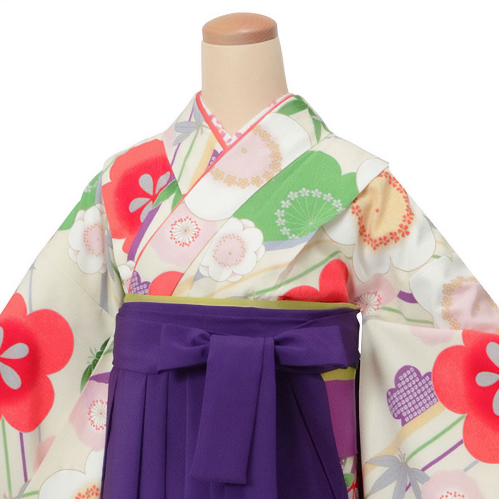 604aj7■ハーフ成人式 卒業式 女児 ジュニア振袖 梅 深支子色■ 振袖 女の子 小学生 10歳 ひよこ商店 振袖セット 元禄梅模様 白 ハーフ