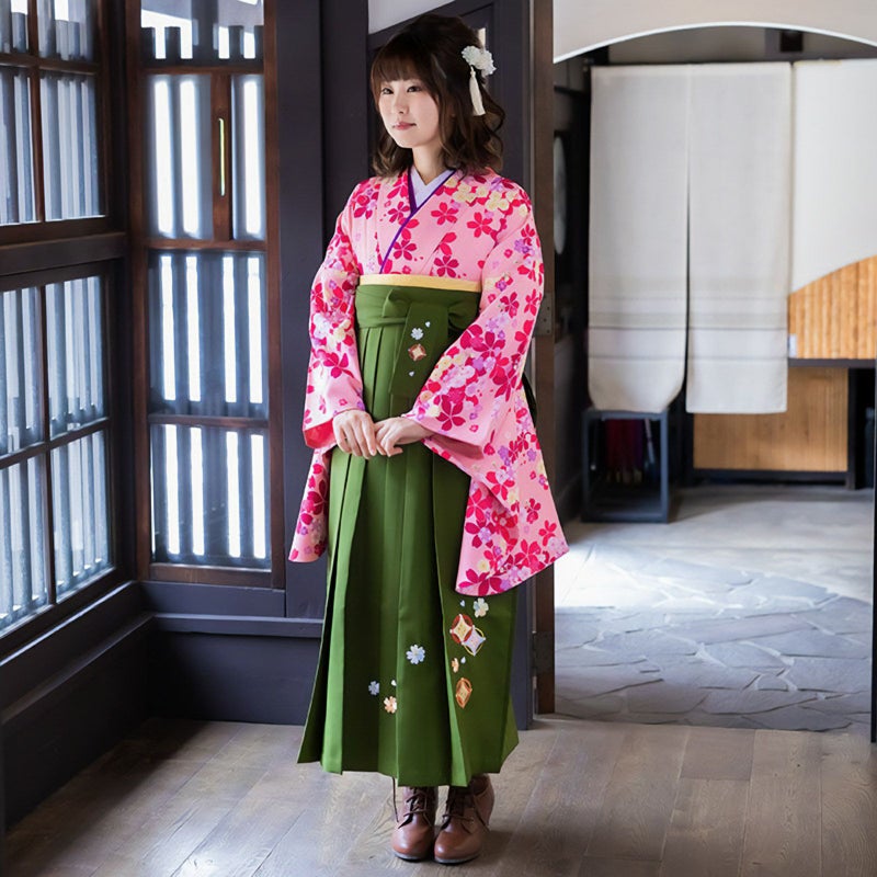 【中古品】二尺袖 単品「ピンク　桜づくし」貸衣装処分 レンタル処分品 卒業式