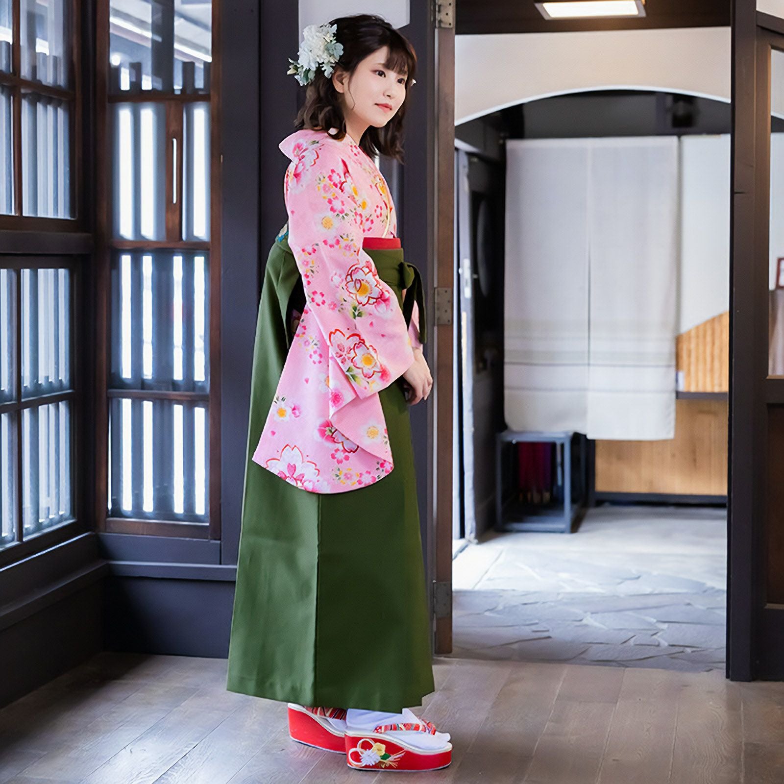 中古品】二尺袖 単品「ピンク 桜重ね」貸衣装処分 レンタル処分品 卒業