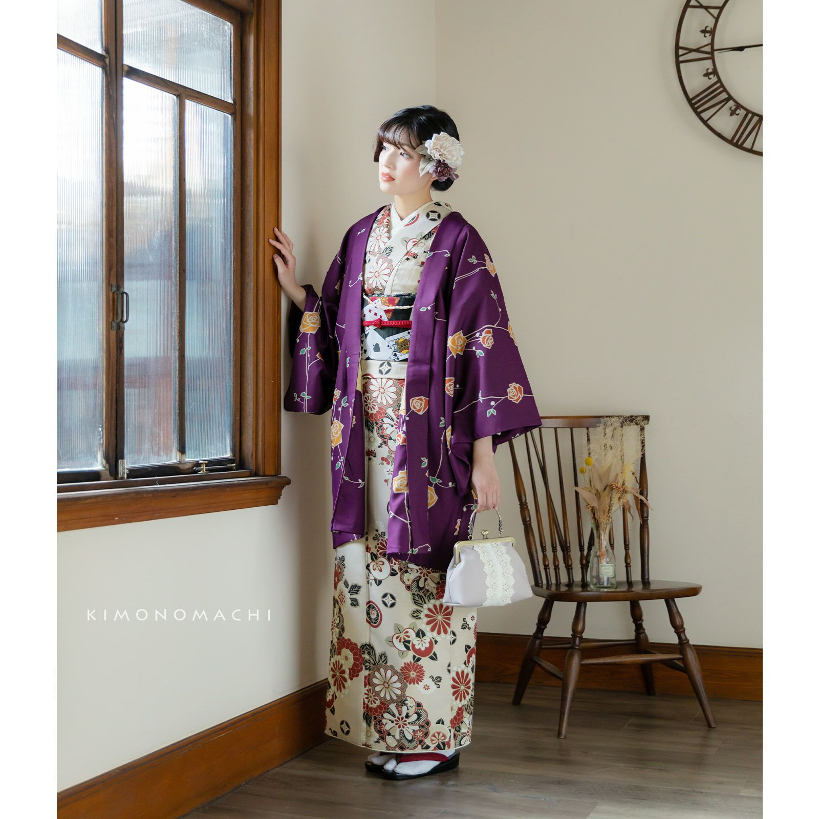 ★値下げ★ヴィンテージ着物と羽織のセット 洗える着物10％OFF 5/14迄)羽織 単品 KIMONOMACHI オリジナル 「ばら