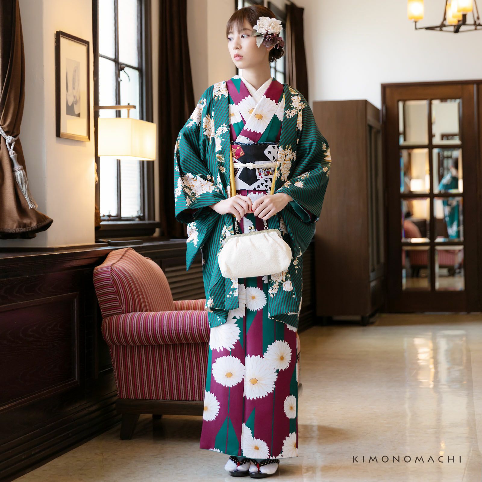 【中古】 羽織 正絹 くすみグリーン お洒落 和装 呉服 和服 きもの レディース 女性 000000025757-02.jpg?size=l&w=