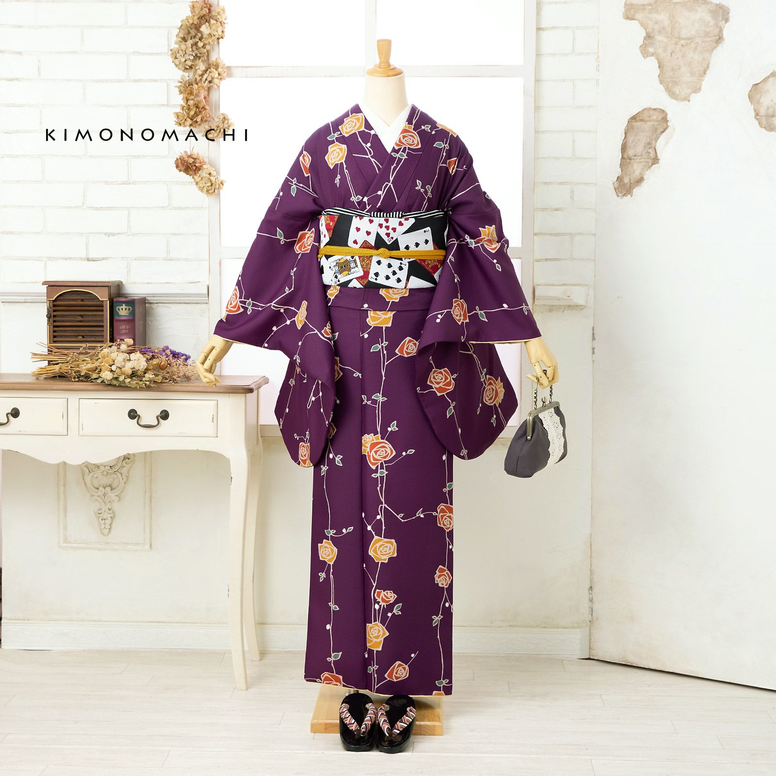 二尺袖着物 単品「ばら紫色」KIMONOMACHIオリジナル お仕立て上がり