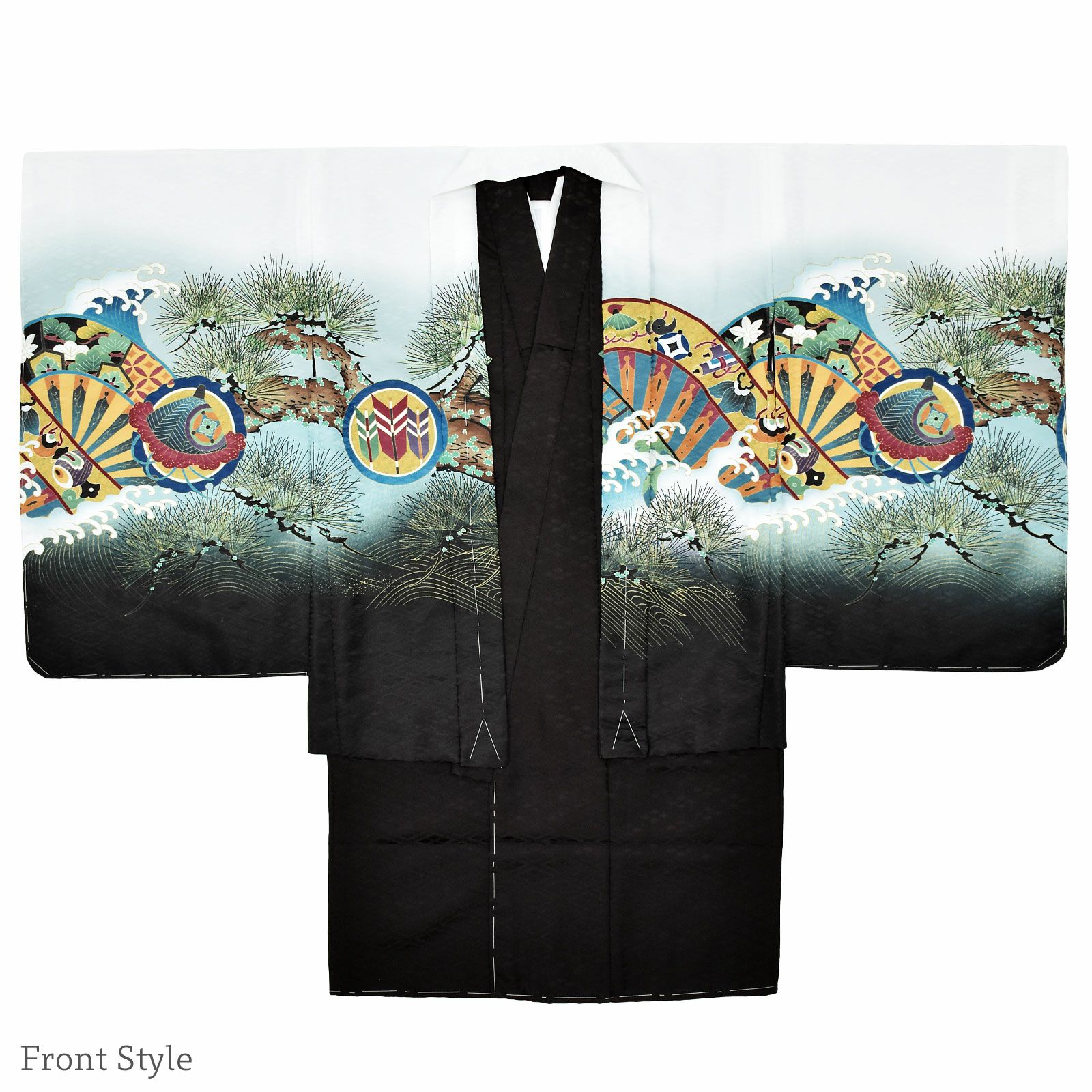 七五三 着物 男の子 5歳 羽織袴セット 「白 兜に片輪車」 フルセット 5