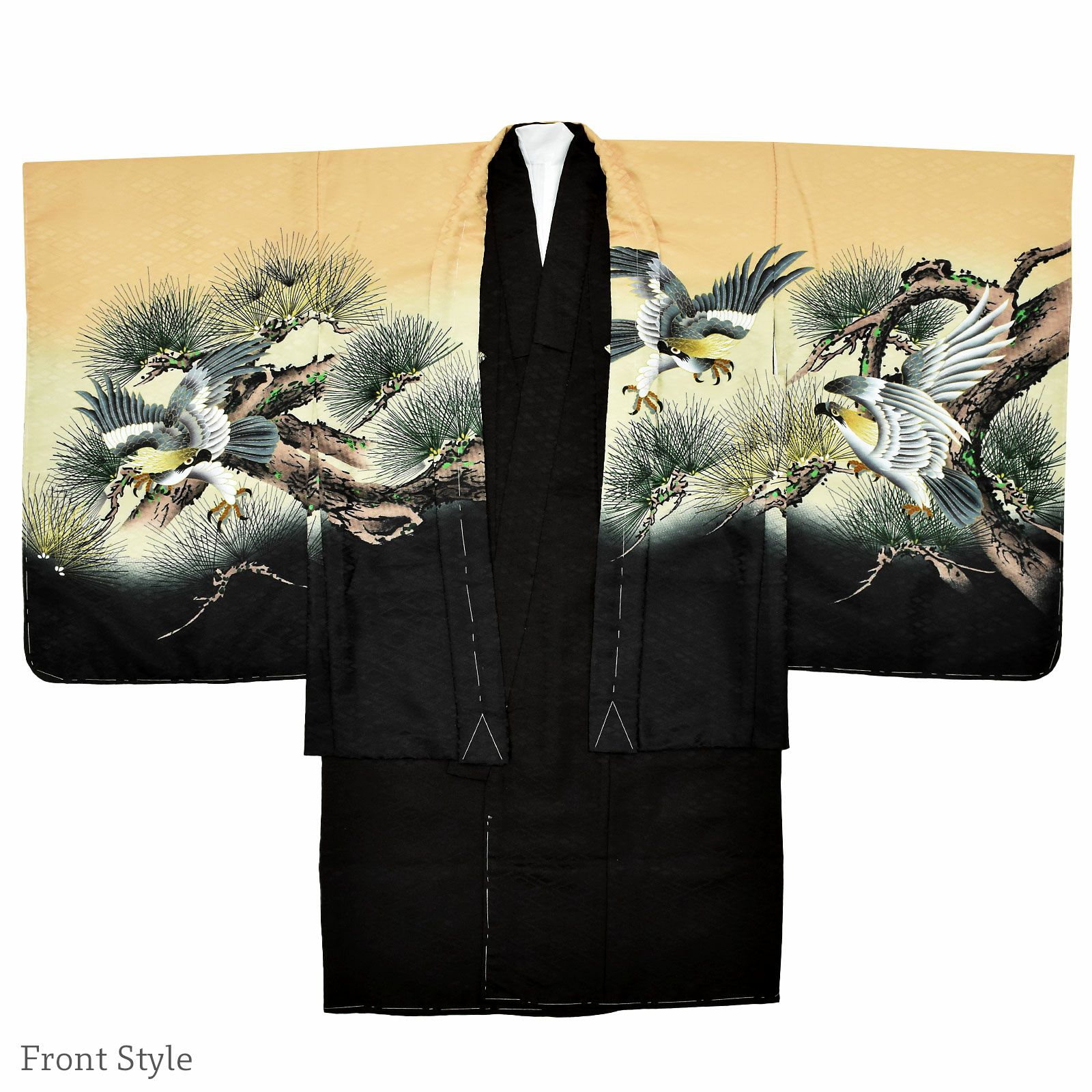 七五三 着物 男の子 5歳 羽織袴セット 「香色 鷹に老松」 フルセット 5