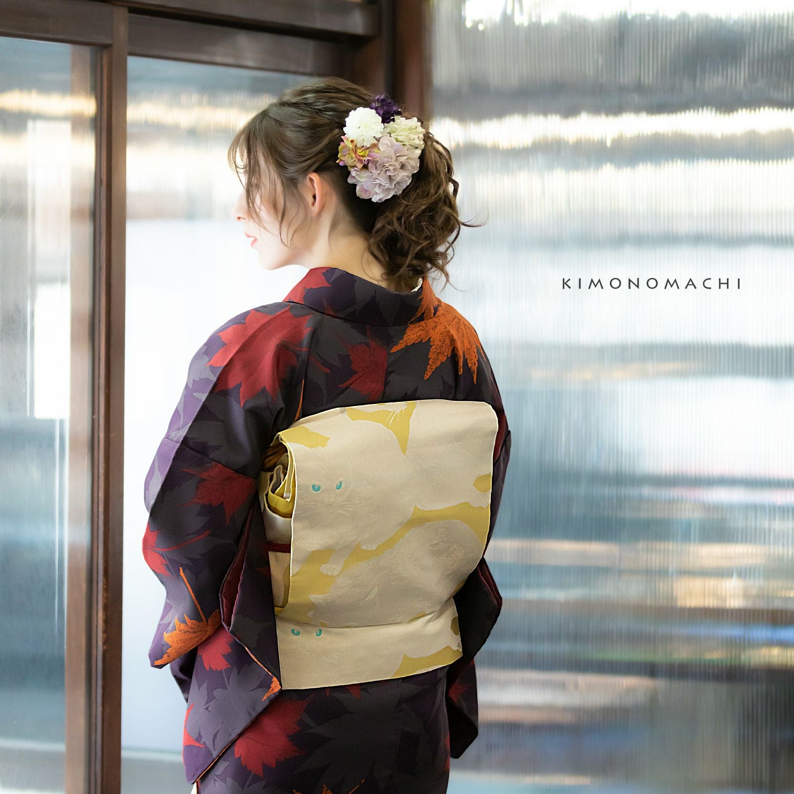 小紋 着物 袷 濃紫 草花 亀甲 カジュアル 絹 裄66 Ｍ 中古 sn1771 すごい値！小紋 着物 袷 正絹 染型紙工芸士 細合俊男 縮緬 緑 道長取り