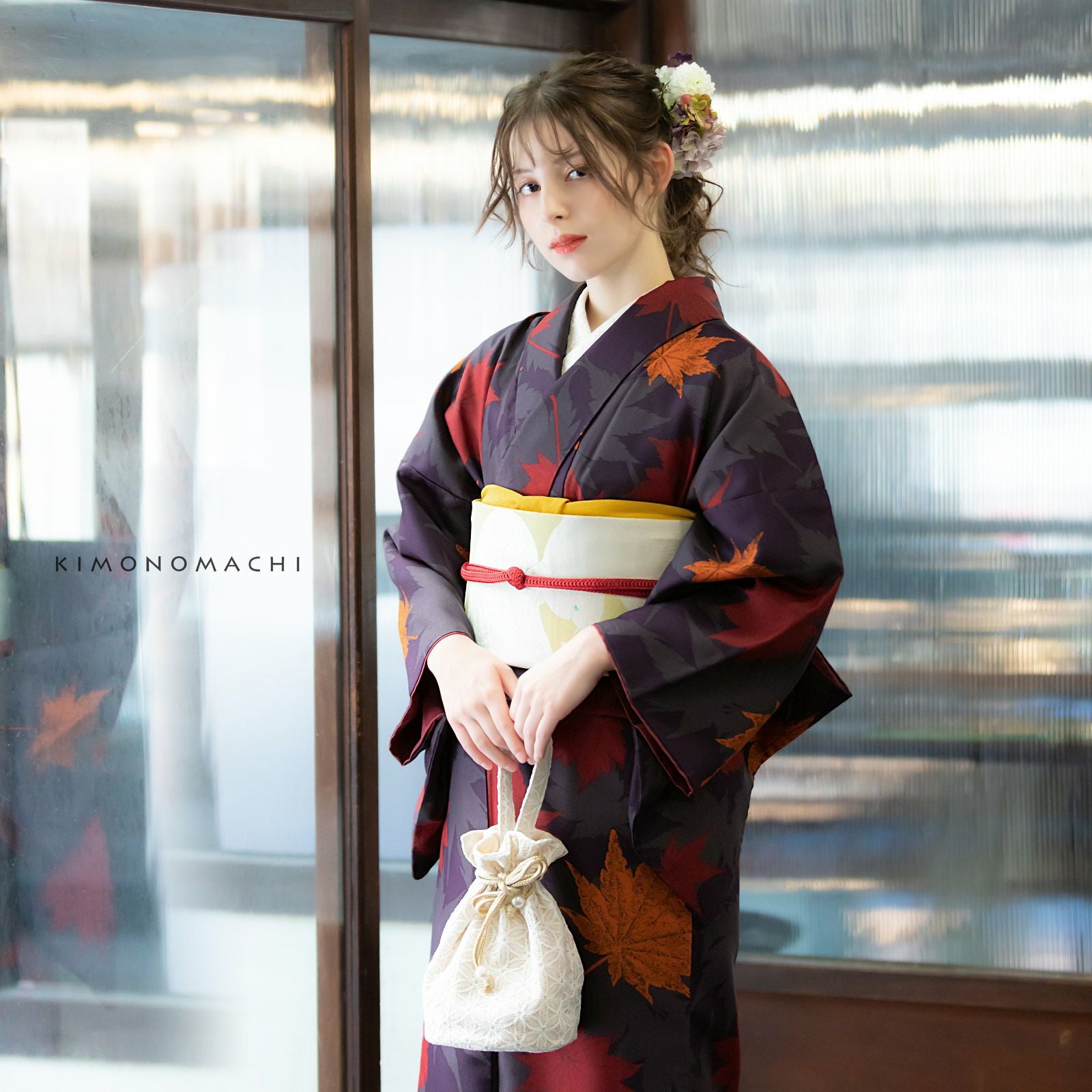 Prices down2】洗える着物 袷着物単品 「楓 深紫」 KIMONOMACHI