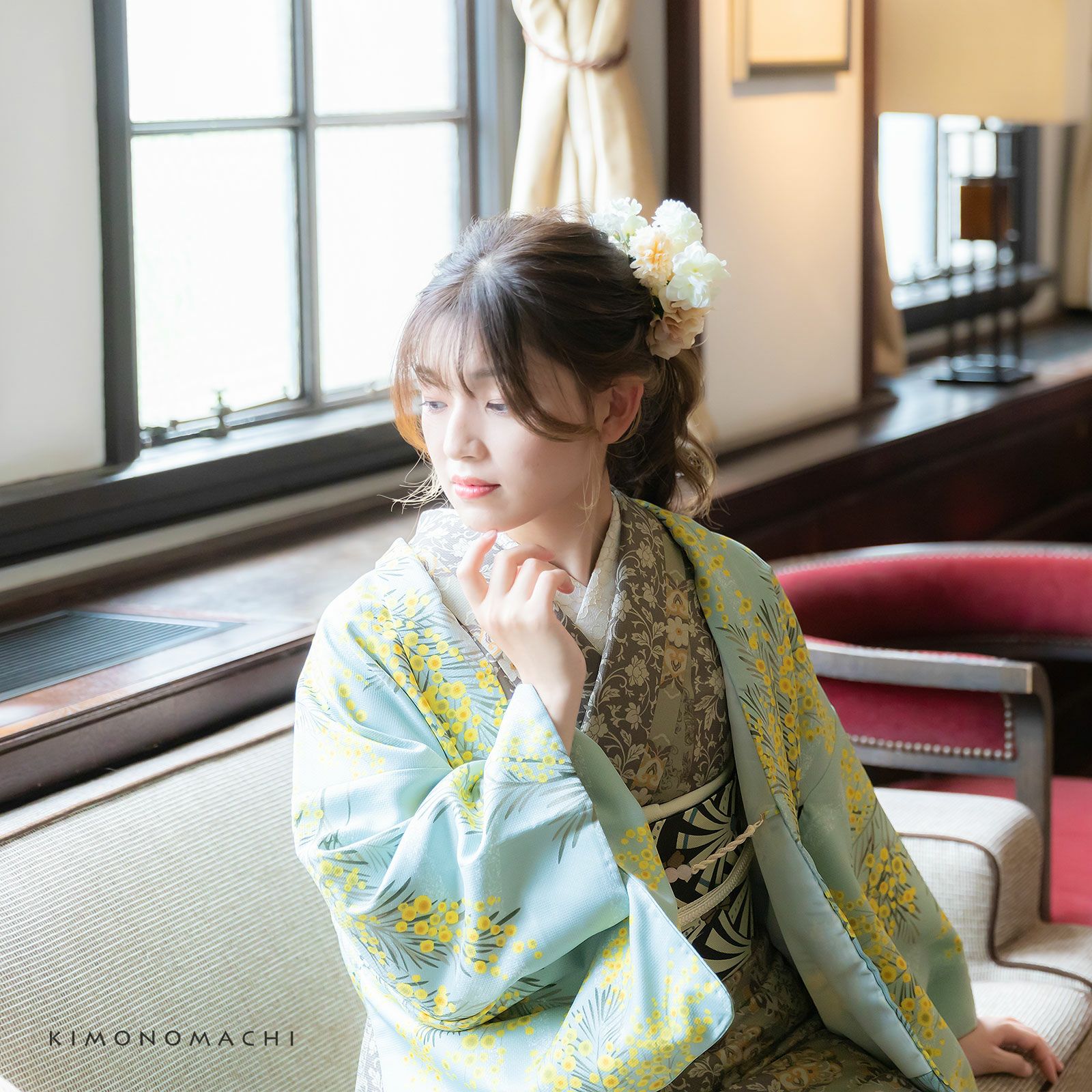 洗える着物 袷着物単品 「縞更紗 利休」 KIMONOMACHI オリジナル