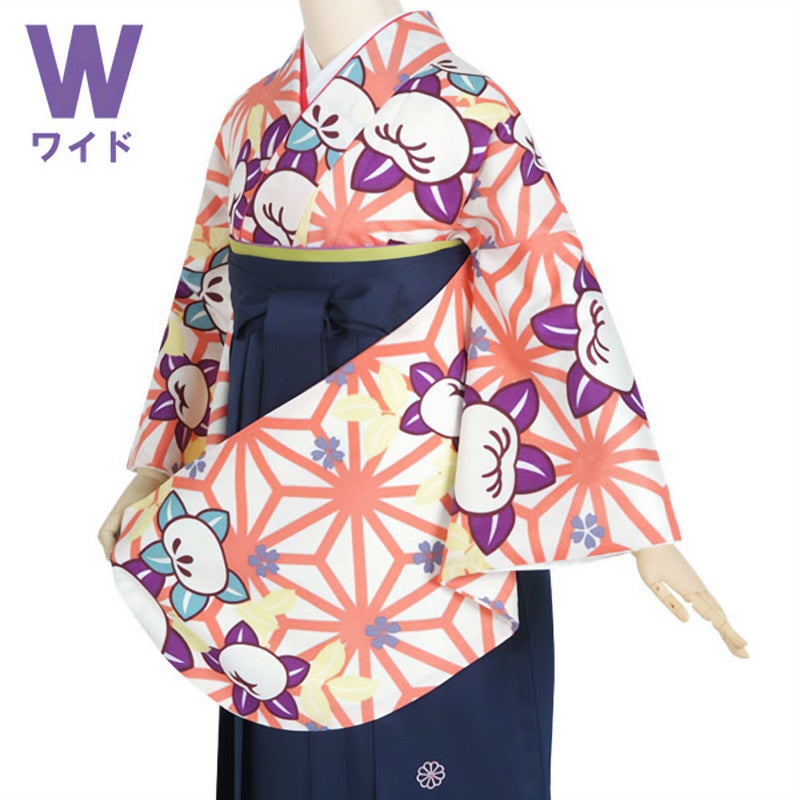 【中古品】二尺袖 単品「ワイドサイズ　白ピンク　麻の葉に橘」貸衣装処分 レンタル処分品 卒業式
