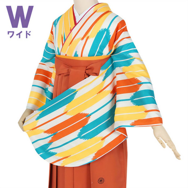 【中古品】二尺袖 単品「ワイドサイズ　黄オレンジ　矢絣」貸衣装処分 レンタル処分品 卒業式