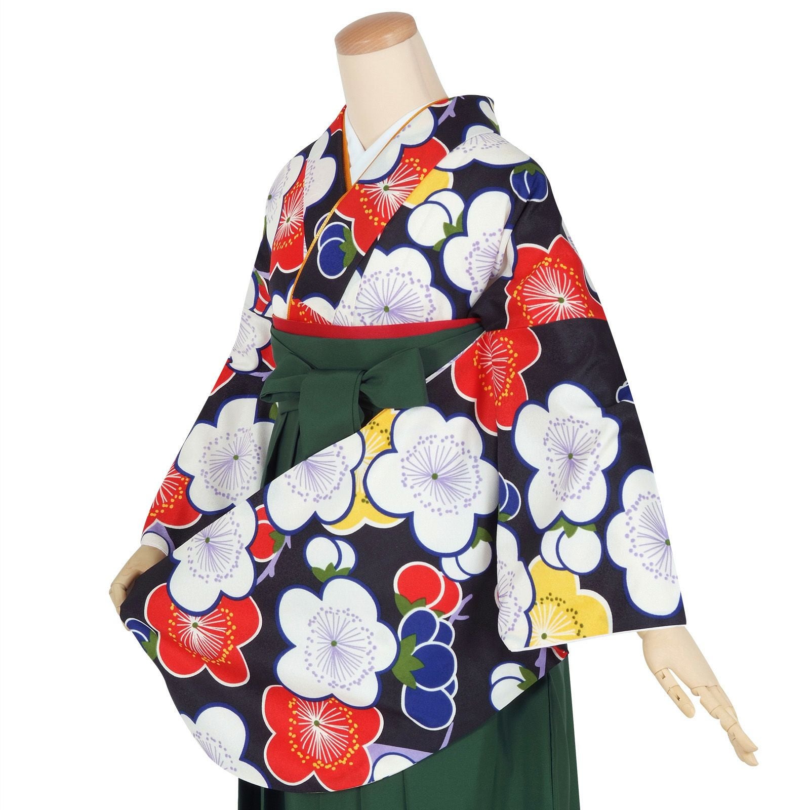 【中古品】二尺袖 単品「黒　梅の花」貸衣装処分 レンタル処分品 卒業式