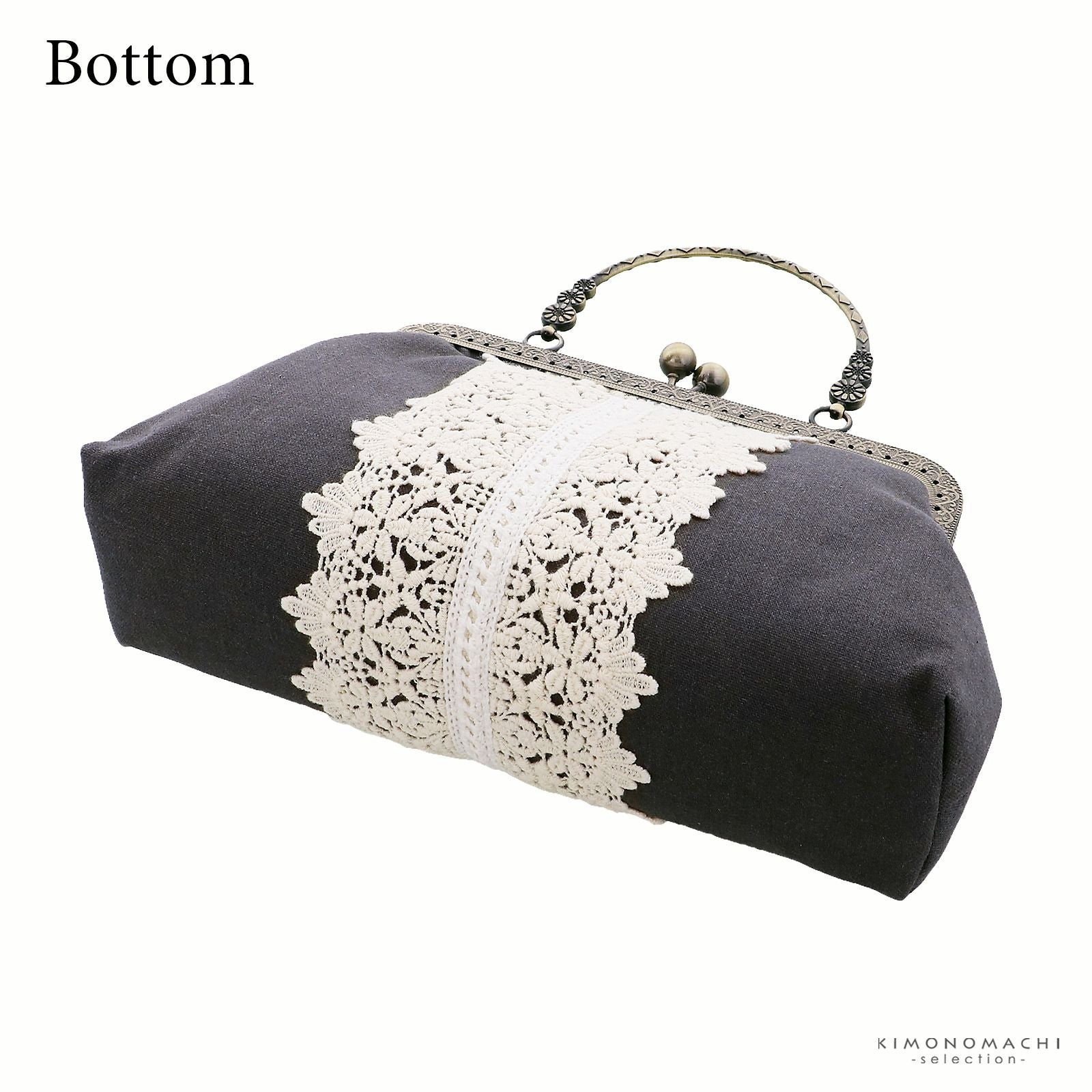 卒業式応援75％SALE 3/5迄)レース がま口バッグ「チャコールグレー