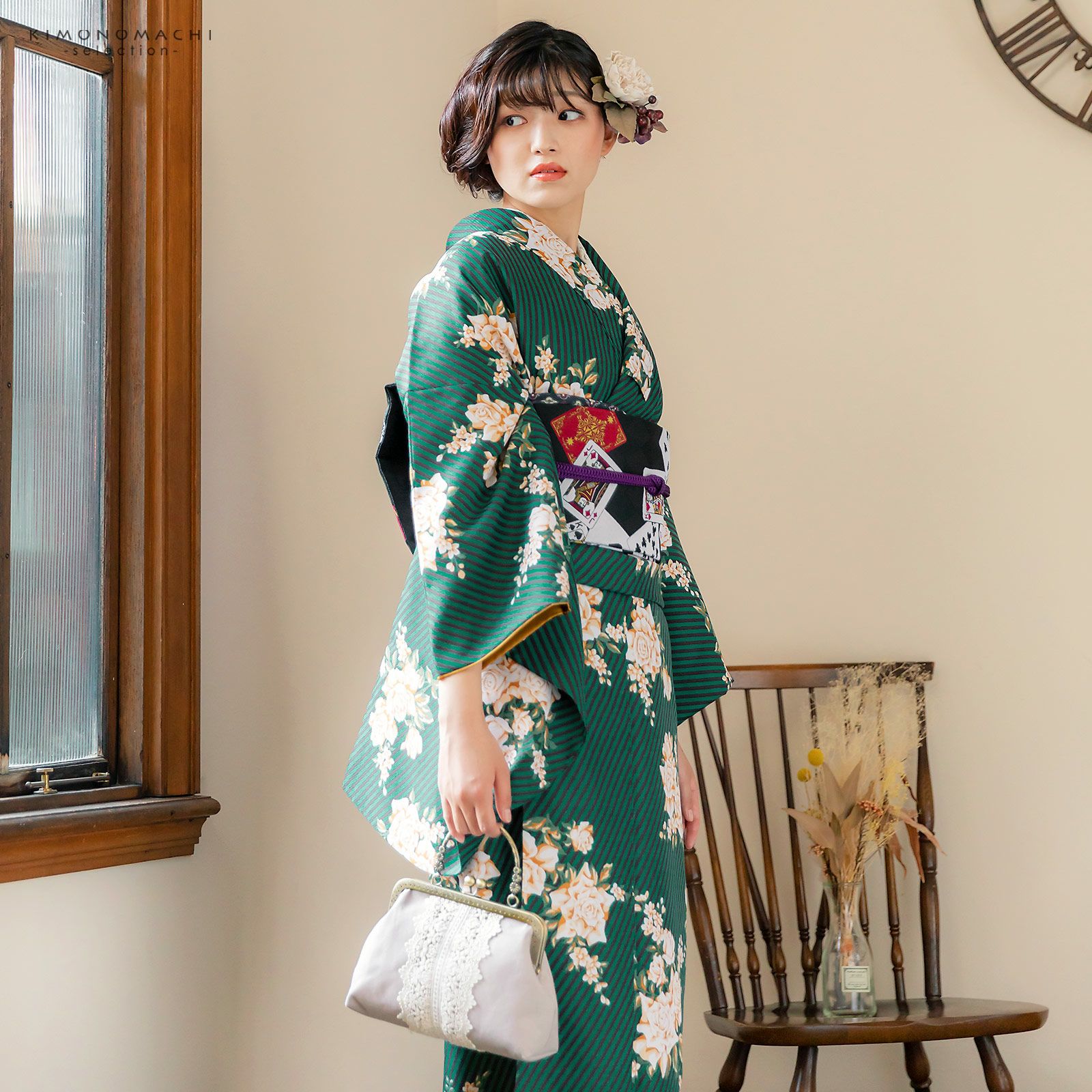 卒業式応援75％SALE 3/5迄)レース がま口バッグ「ベージュグレー