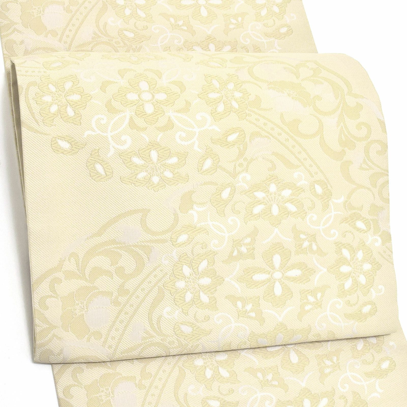 振袖袋帯「ベージュ　花更紗」お仕立て上がり 振袖用 袋帯 お仕立て済 振袖帯