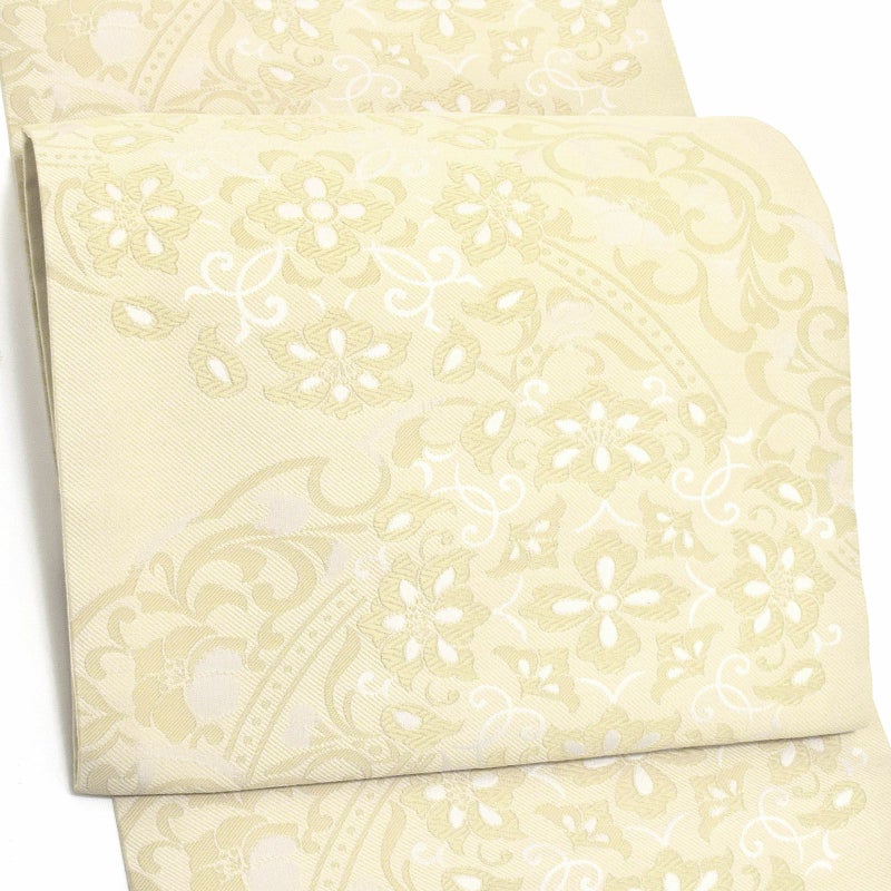 振袖袋帯「ベージュ　花更紗」お仕立て上がり 振袖用 袋帯 お仕立て済 振袖帯