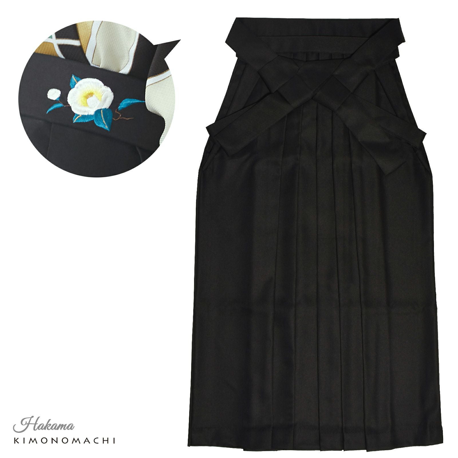 レース二尺袖と袴 4点セット 「二尺袖：ブラック×ブラック＋袴：黒 椿