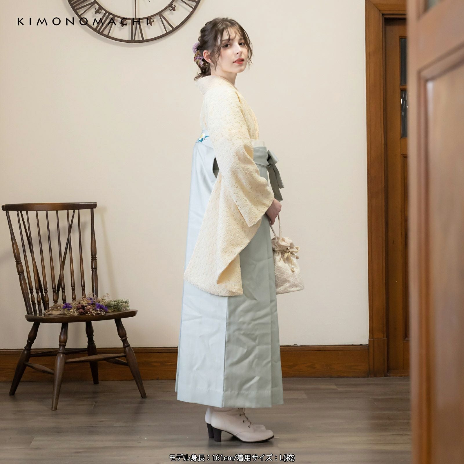 レース二尺袖と袴 4点セット 「二尺袖：ベージュ×ミルキーホワイト＋袴