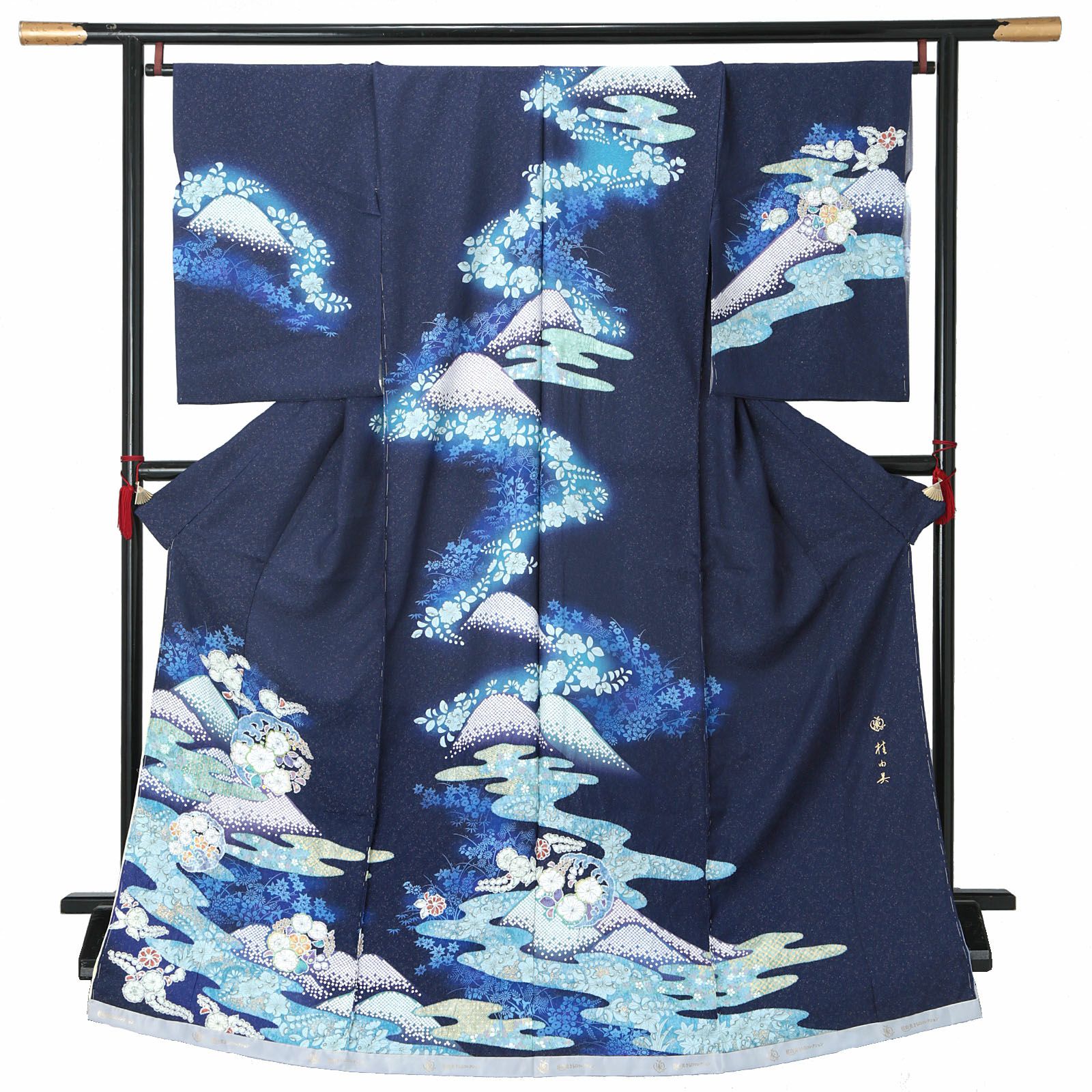 未仕立て 訪問着 単品 桂由美 「紺桔梗　辻が花模様」 正絹 着物 仮絵羽 ブランド訪問着 七五三 入学式 卒業式 卒園式 結婚式 お宮参り 母 ママ