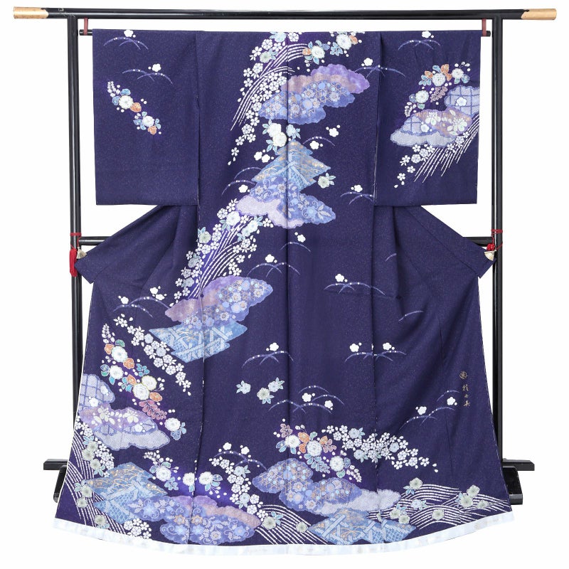 未仕立て 訪問着 単品 桂由美 「花紫　雲取に辻が花模様」 正絹 着物 仮絵羽 ブランド訪問着 七五三 入学式 卒業式 卒園式 結婚式 お宮参り 母 ママ