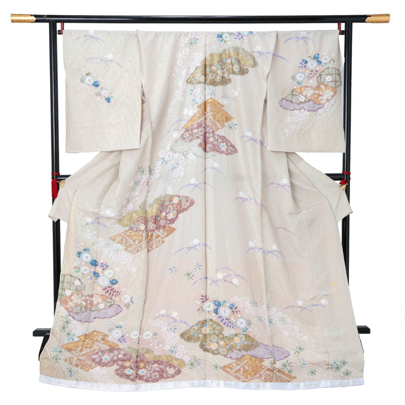 未仕立て 訪問着 単品 桂由美 「灰桜色、ラメ通し地　松皮菱と辻が花模様」 正絹 着物 仮絵羽 ブランド訪問着 七五三 入学式 卒業式 卒園式 結婚式 お宮参り 母 ママ