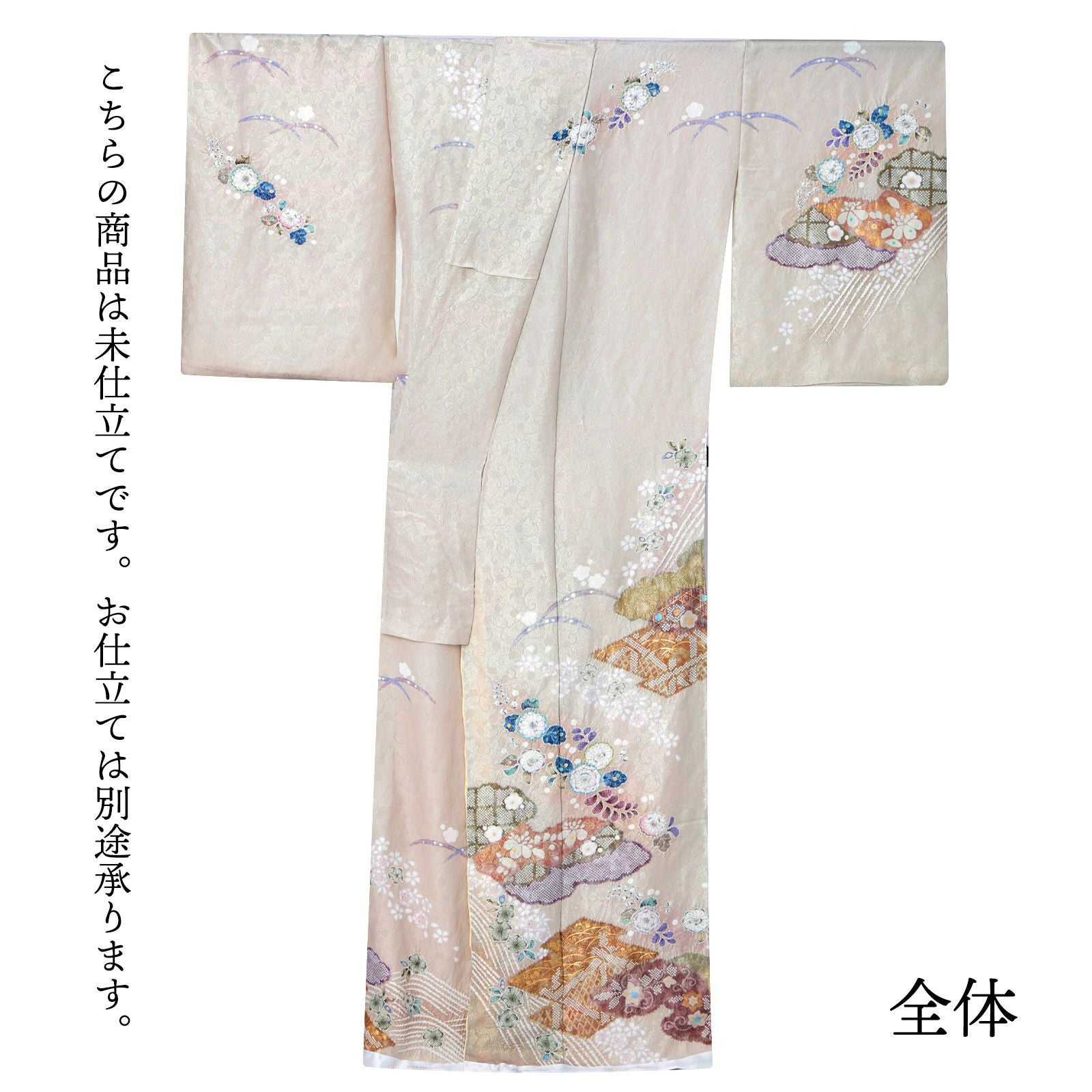 未仕立て 訪問着 単品 桂由美 「灰桜色、ラメ通し地 松皮菱と辻が花
