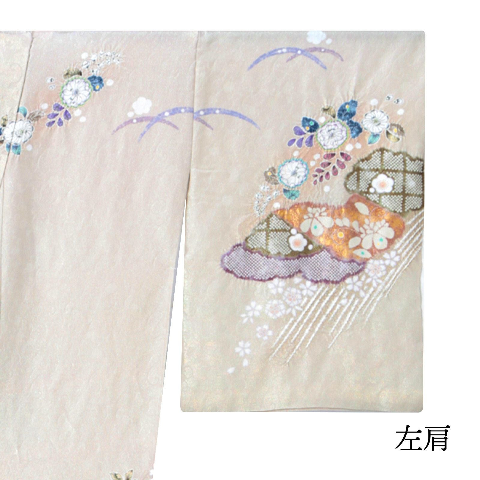 未仕立て 訪問着 単品 桂由美 「灰桜色、ラメ通し地 松皮菱と辻が花