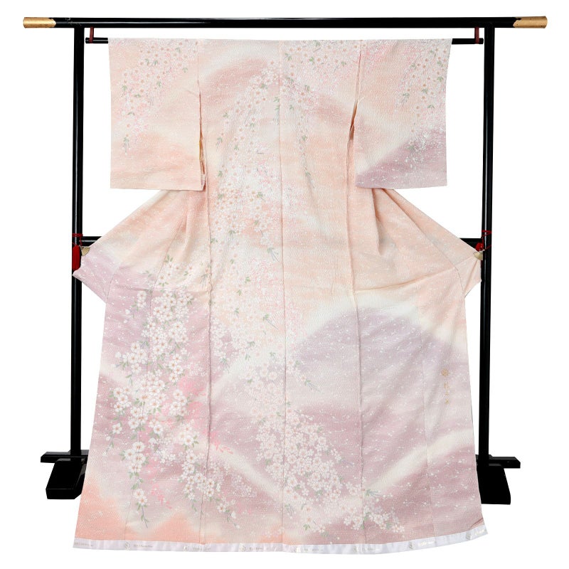 未仕立て 訪問着 単品 桂由美 「薄紅色　縫い締め絞り　しだれ桜」 正絹 着物 仮絵羽 ブランド訪問着 七五三 入学式 卒業式 卒園式 結婚式 お宮参り 母 ママ