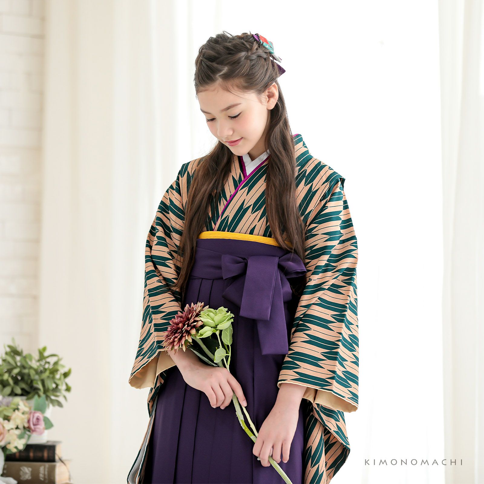 7歳用　紫の矢絣柄、袴、巾着、髪飾りセット 000000026234-12.jpg?size=l&w=