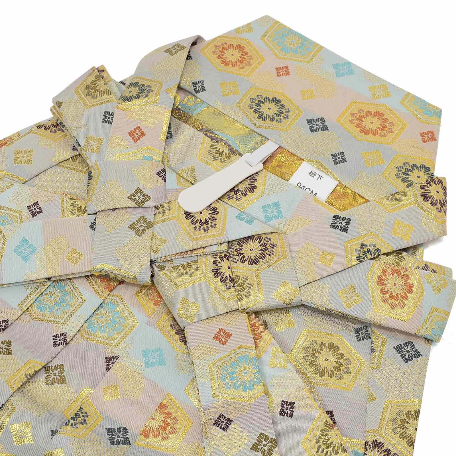 袴 金襴袴 男性袴 馬乗り袴 単品「桜鼠色系段ぼかし亀甲文」4サイズ S