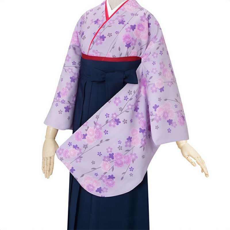 中古品】二尺袖 単品「藤紫 しだれ桜」貸衣装処分 レンタル処分品 卒業